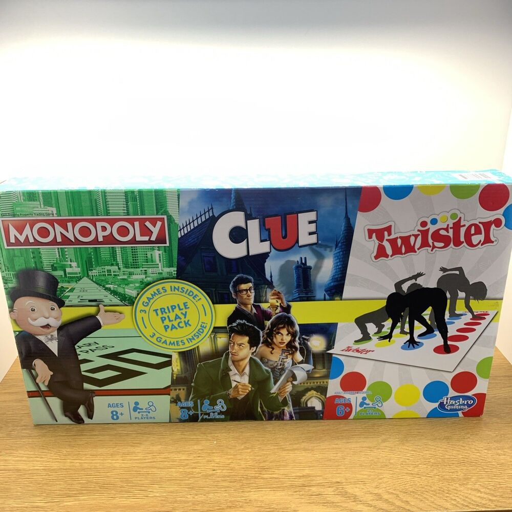 Triple Play Pack Monopoly Clue Twister 3 Family Board Games Hasbro NEW